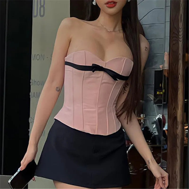 Pink Bow Sheath Crop Top
