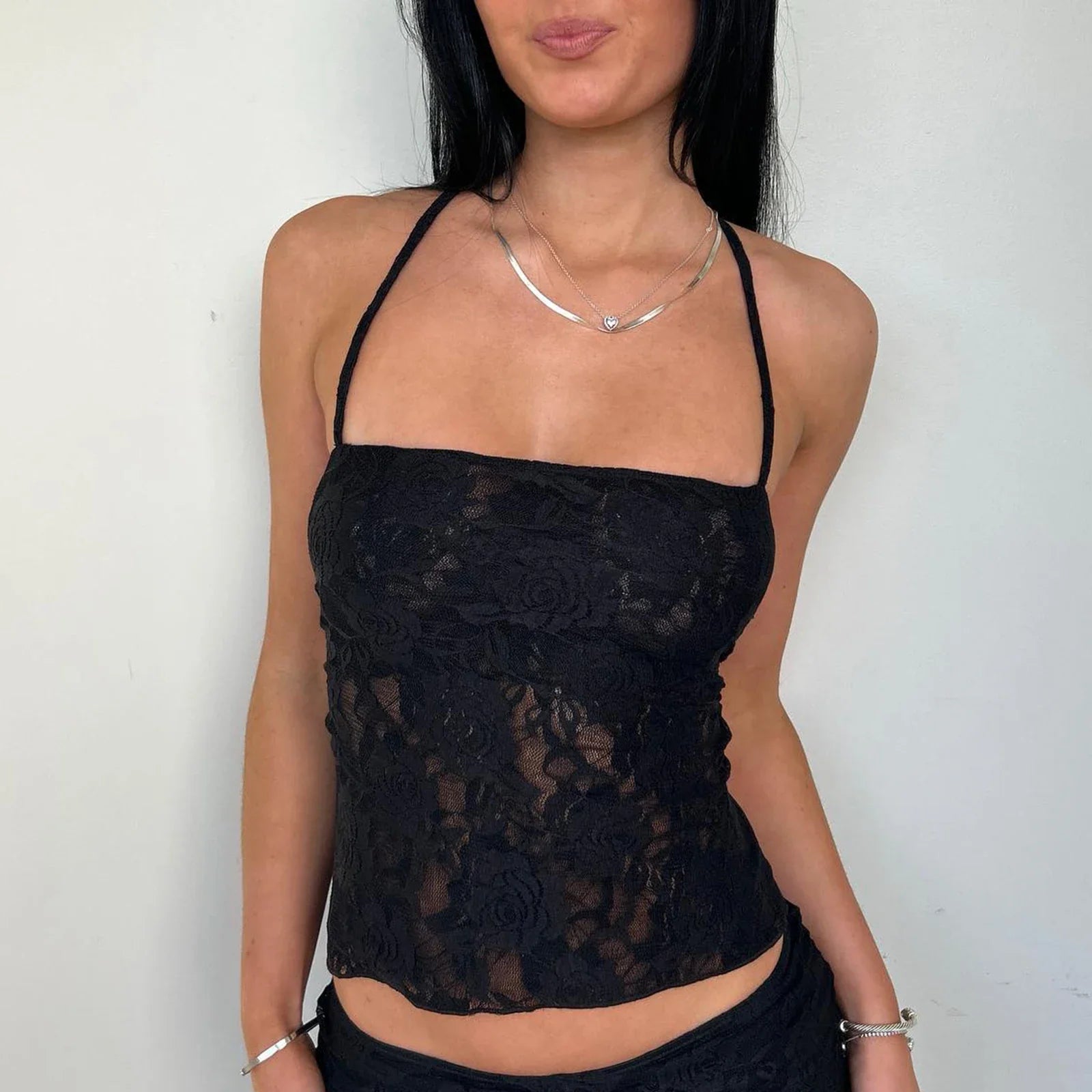 Lace Cross Back Sheer Crop Top