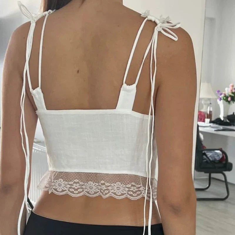 Lace Tie-Up Navel Crop Top