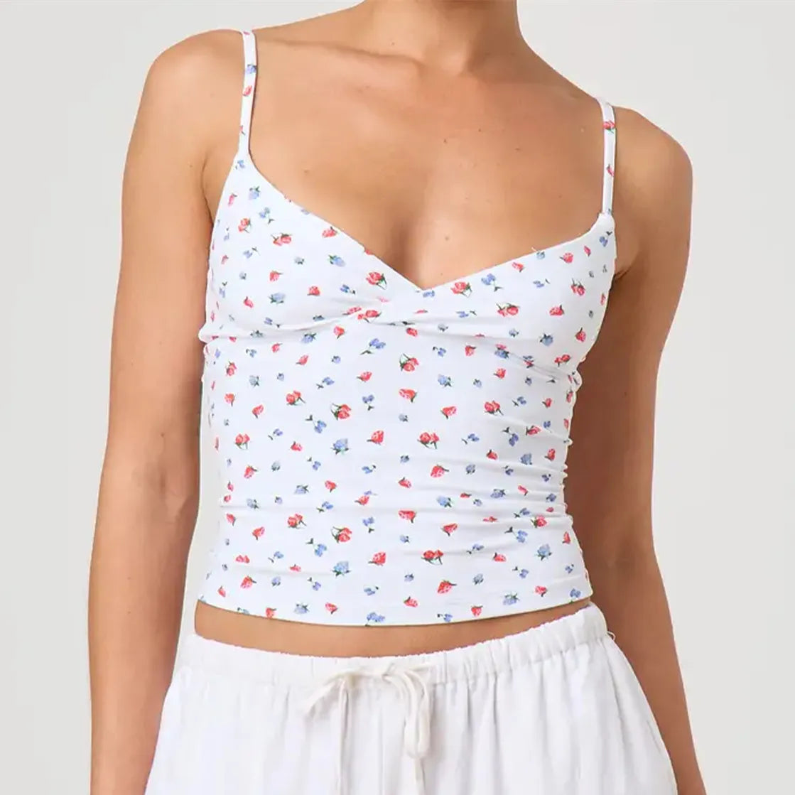 Spaghetti Strap V-Neck Crop Top