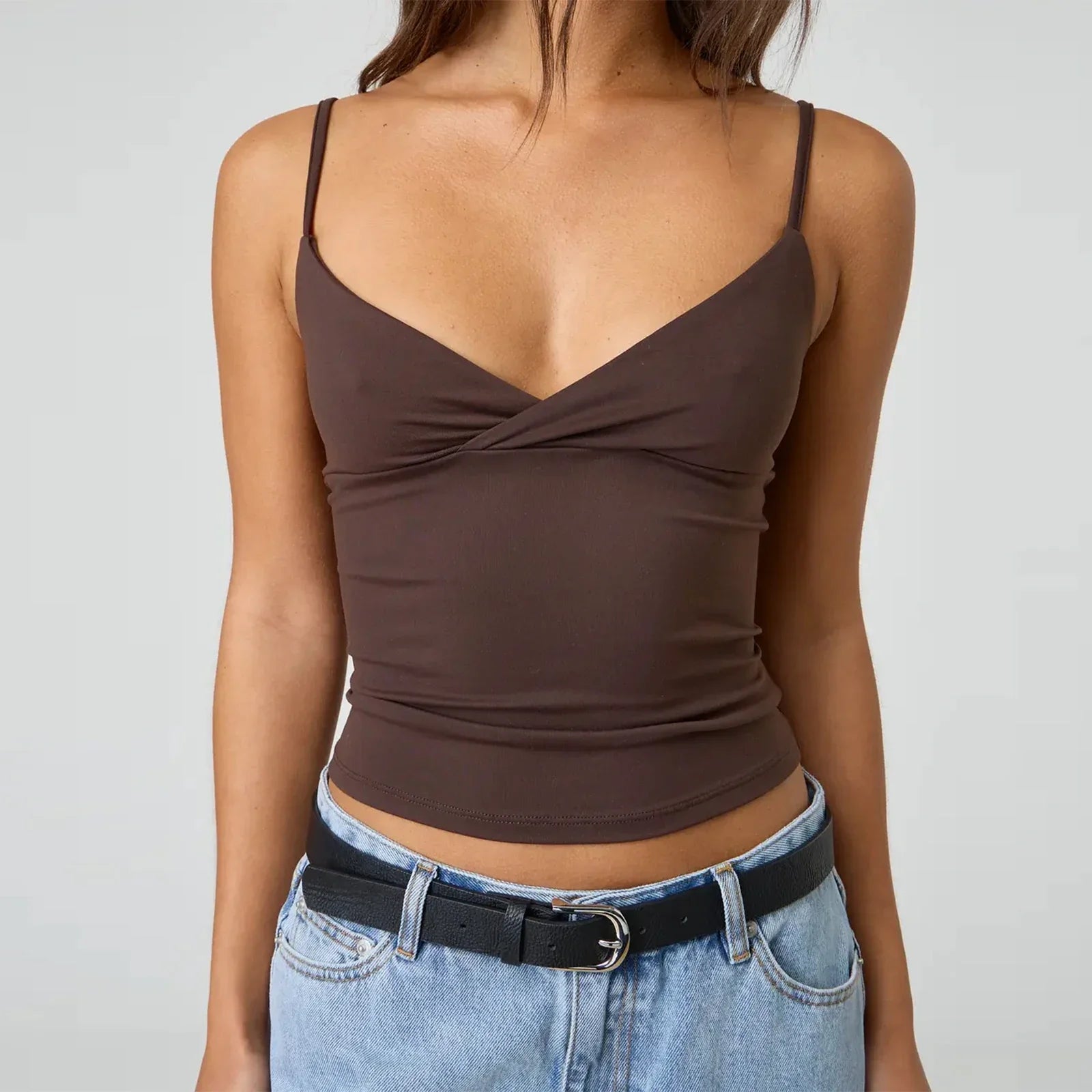 Spaghetti Strap V-Neck Crop Top