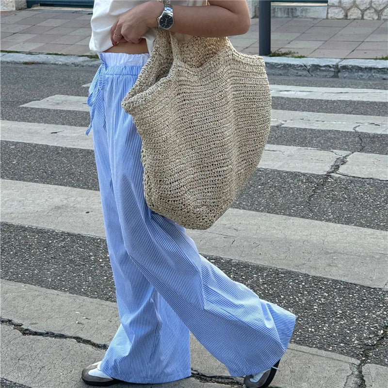 Plaid Print Elastic Drawstring Work Office Pant