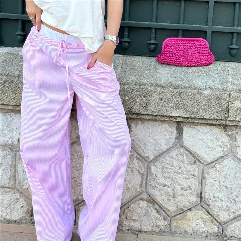 Plaid Print Elastic Drawstring Work Office Pant