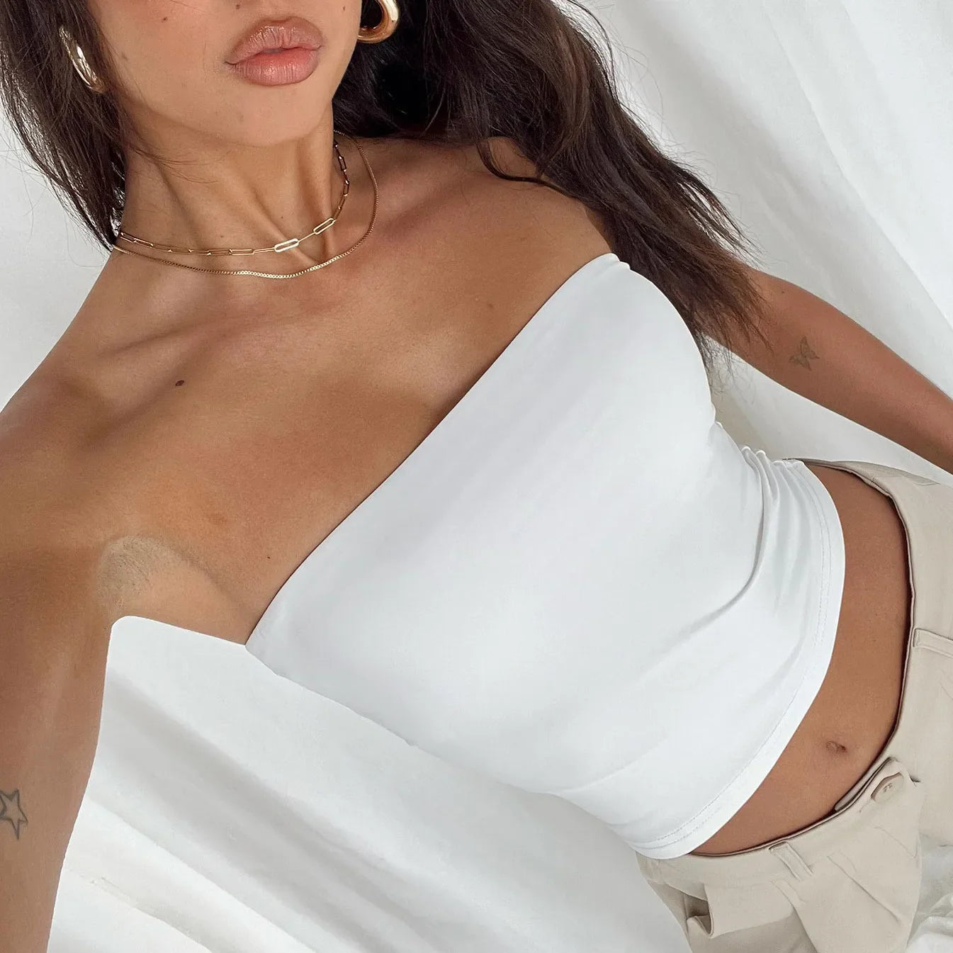 Wrap Chest Strapless Crop Top