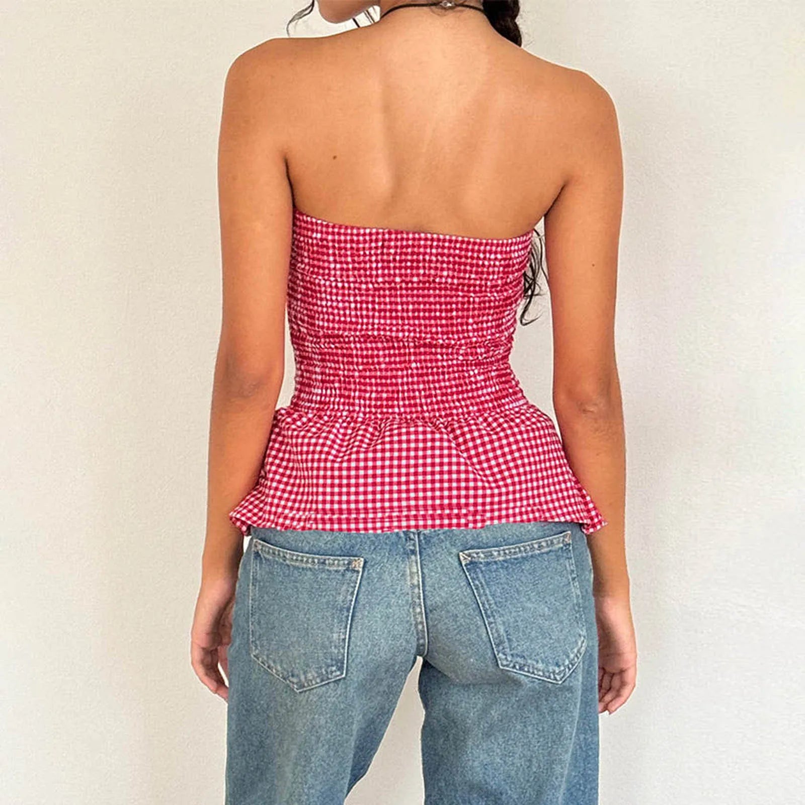 Gingham Plaid Tube Crop Top