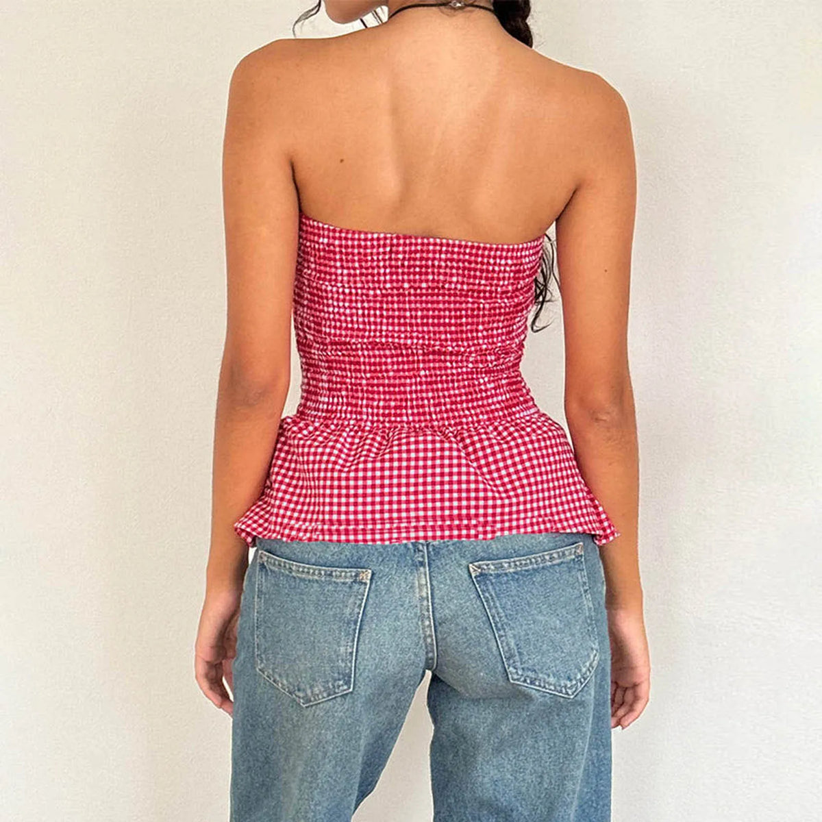 Gingham Plaid Tube Crop Top