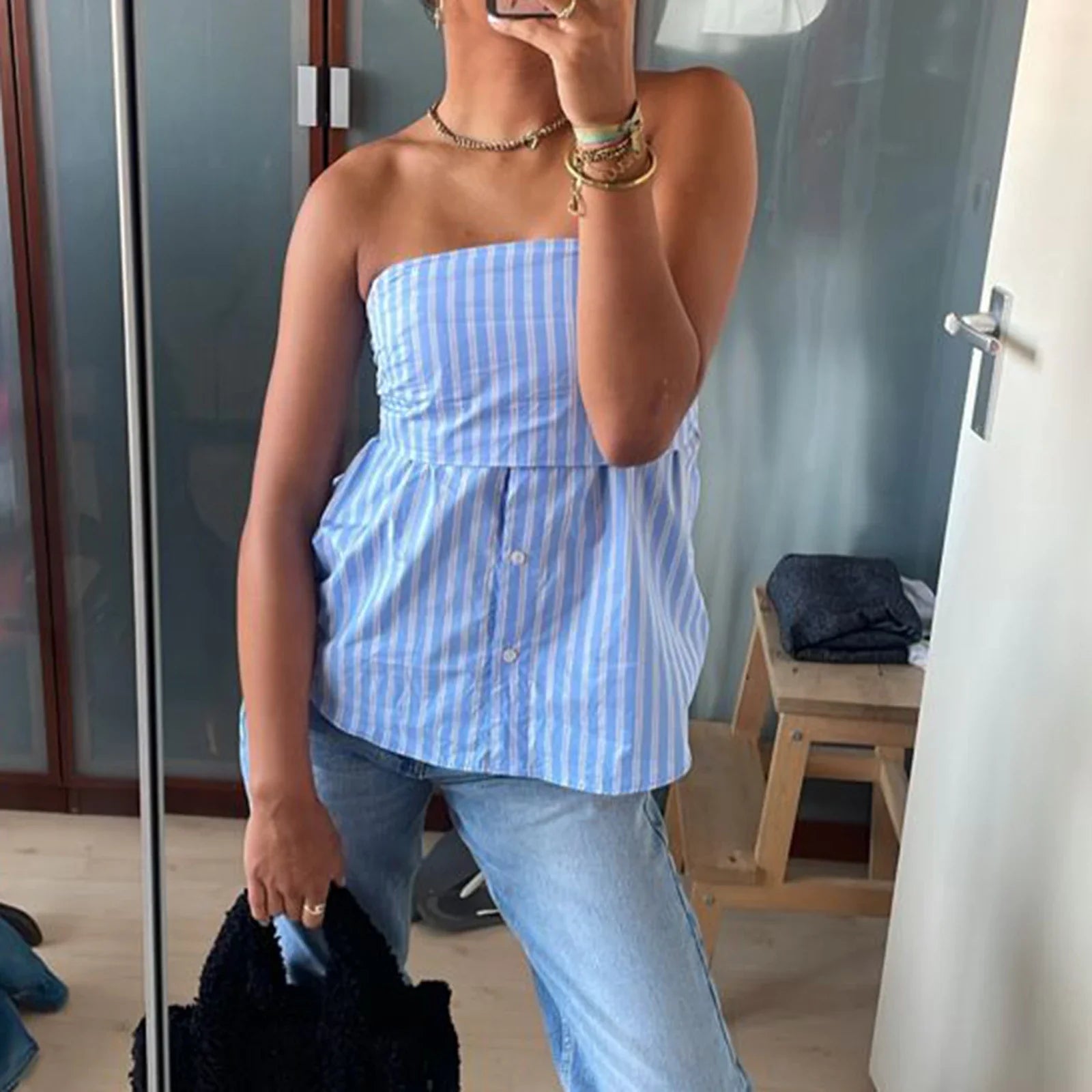 Pleated Strapless Blouse Crop Top