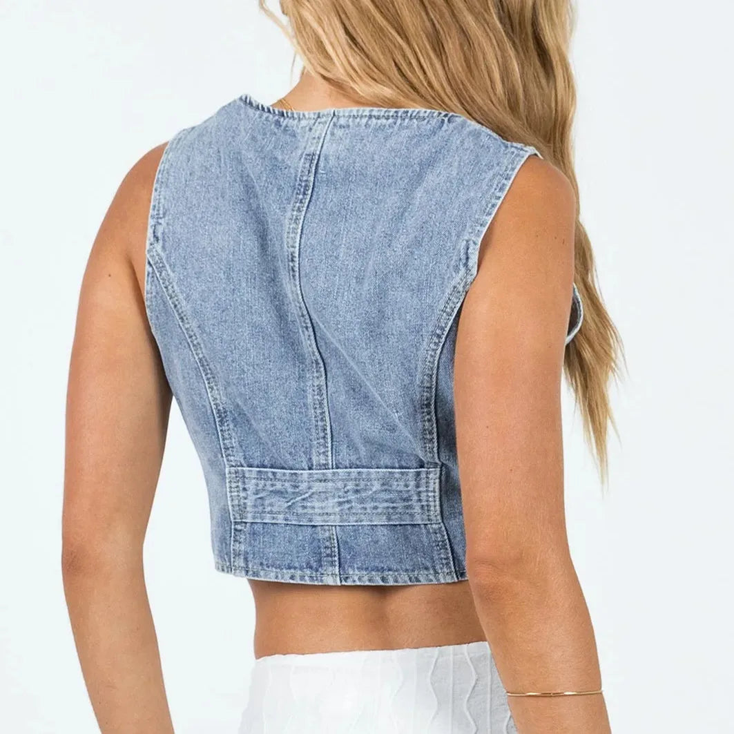 Denim Button Chic Crop Top
