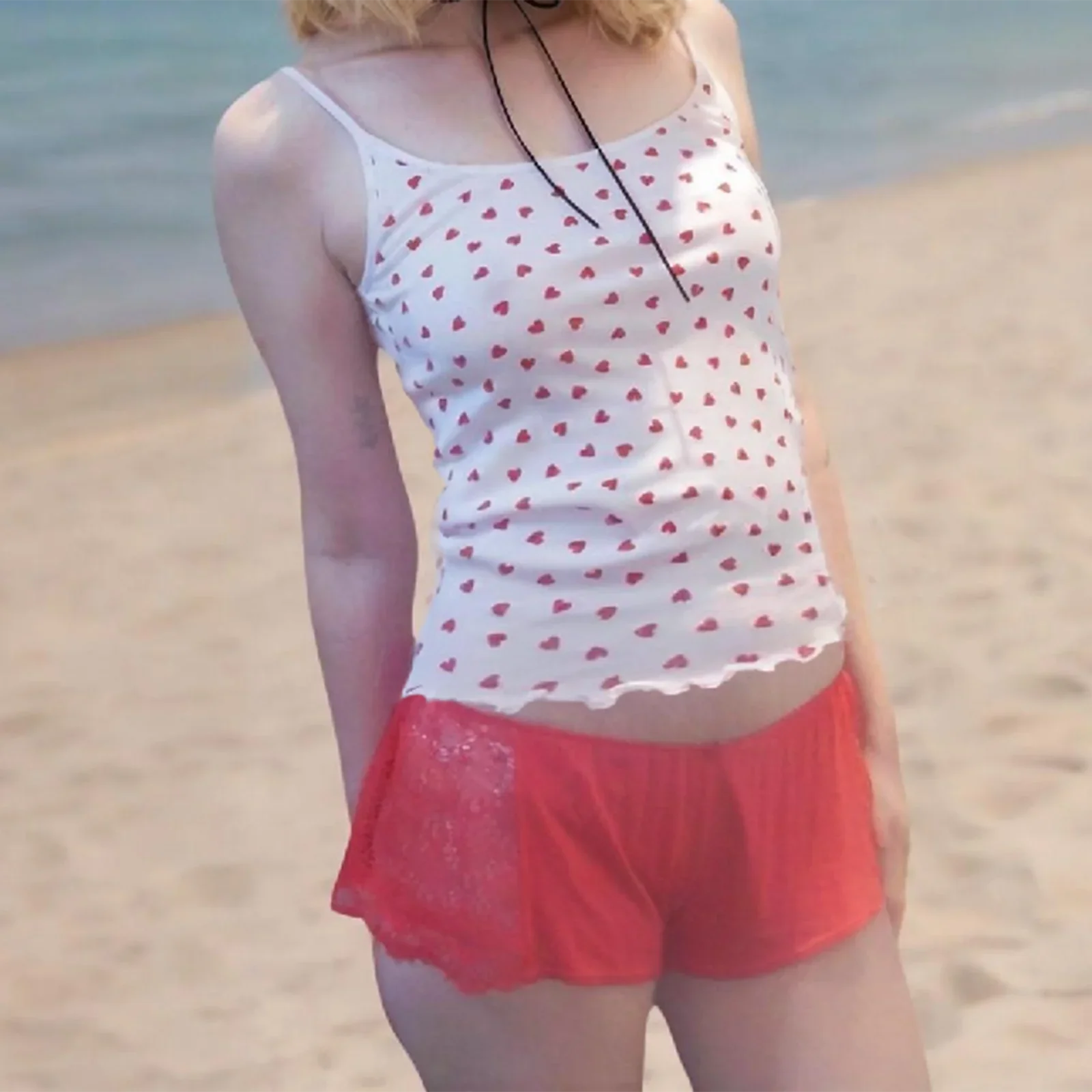 Heart Print Lettuce Crop Top