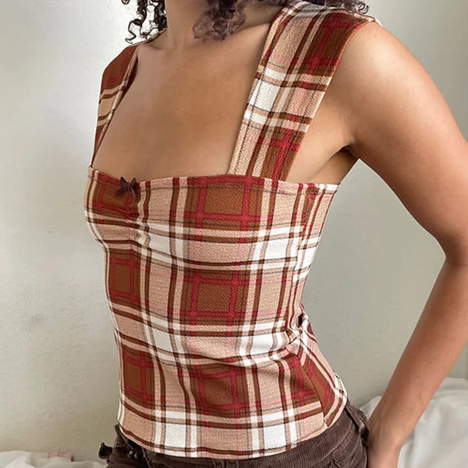 Plaid Stripes Square Crop Top