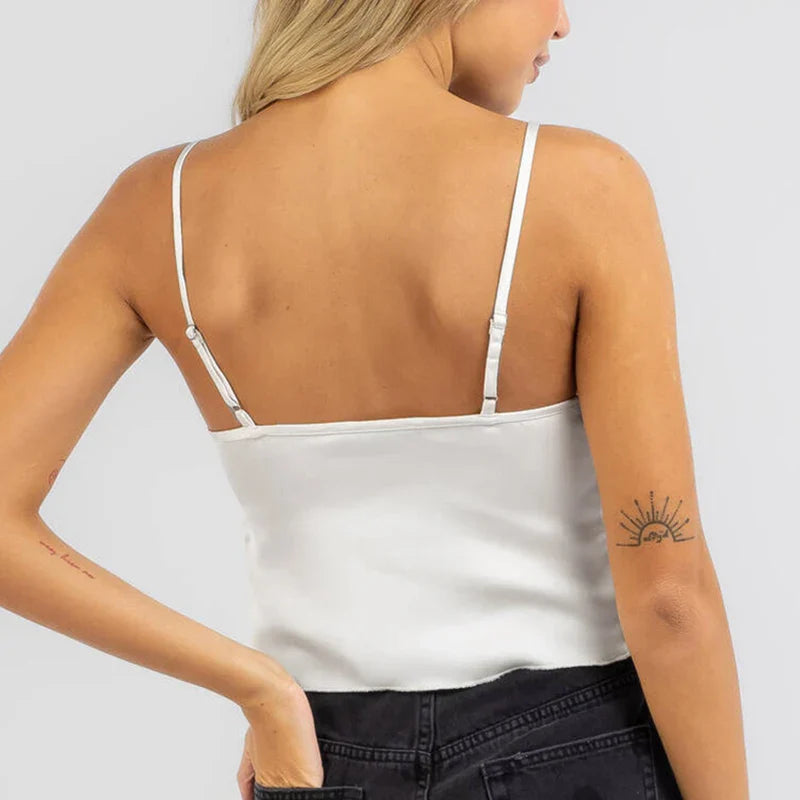 Split Hem Ruched V-Neck Crop Top