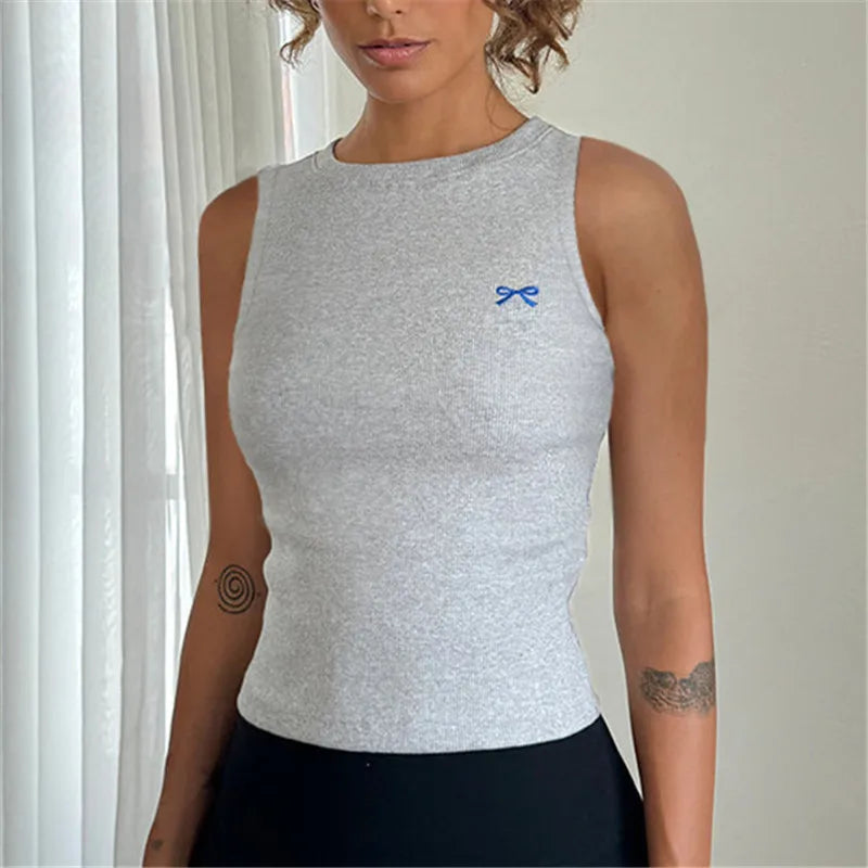 Knit Bow Embroidery Crop Top