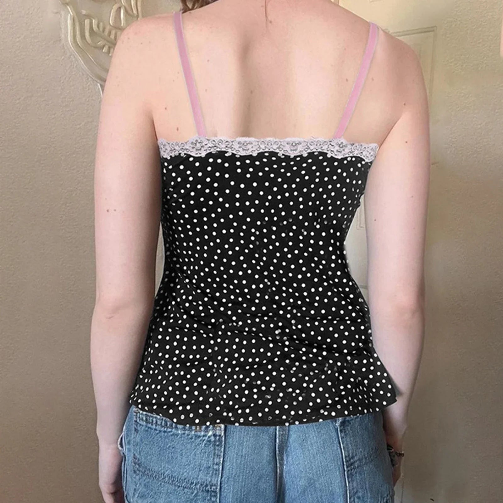 Polka Dot Bow Lace Crop Top