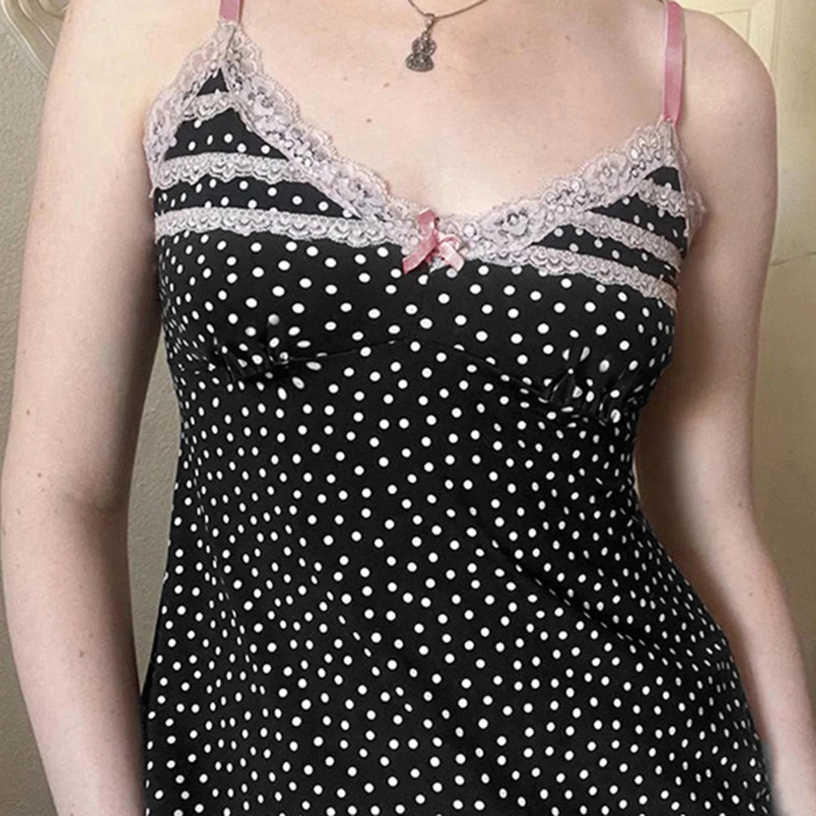 Polka Dot Bow Lace Crop Top