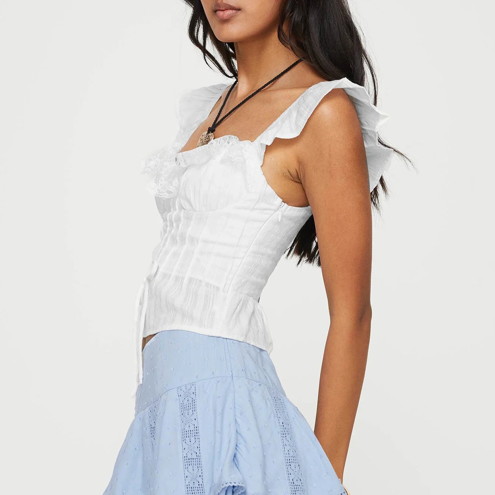 Lace Ruffles Tie-Up Crop Top