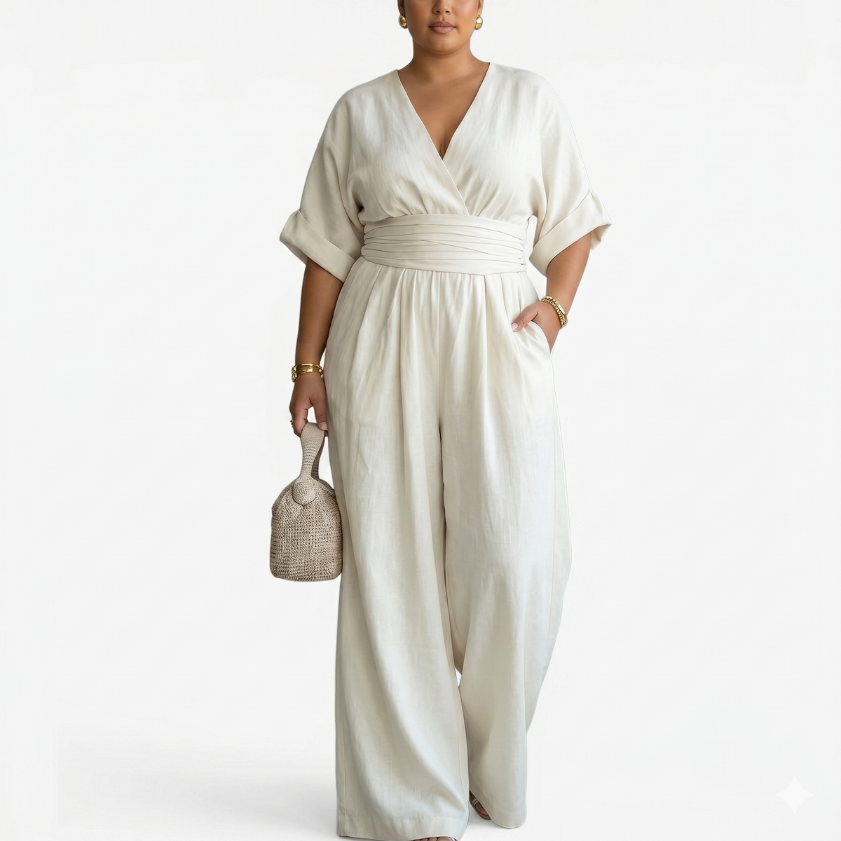 V-Neck Half Sleeve Wrap Wide Leg Jumpsuit 4