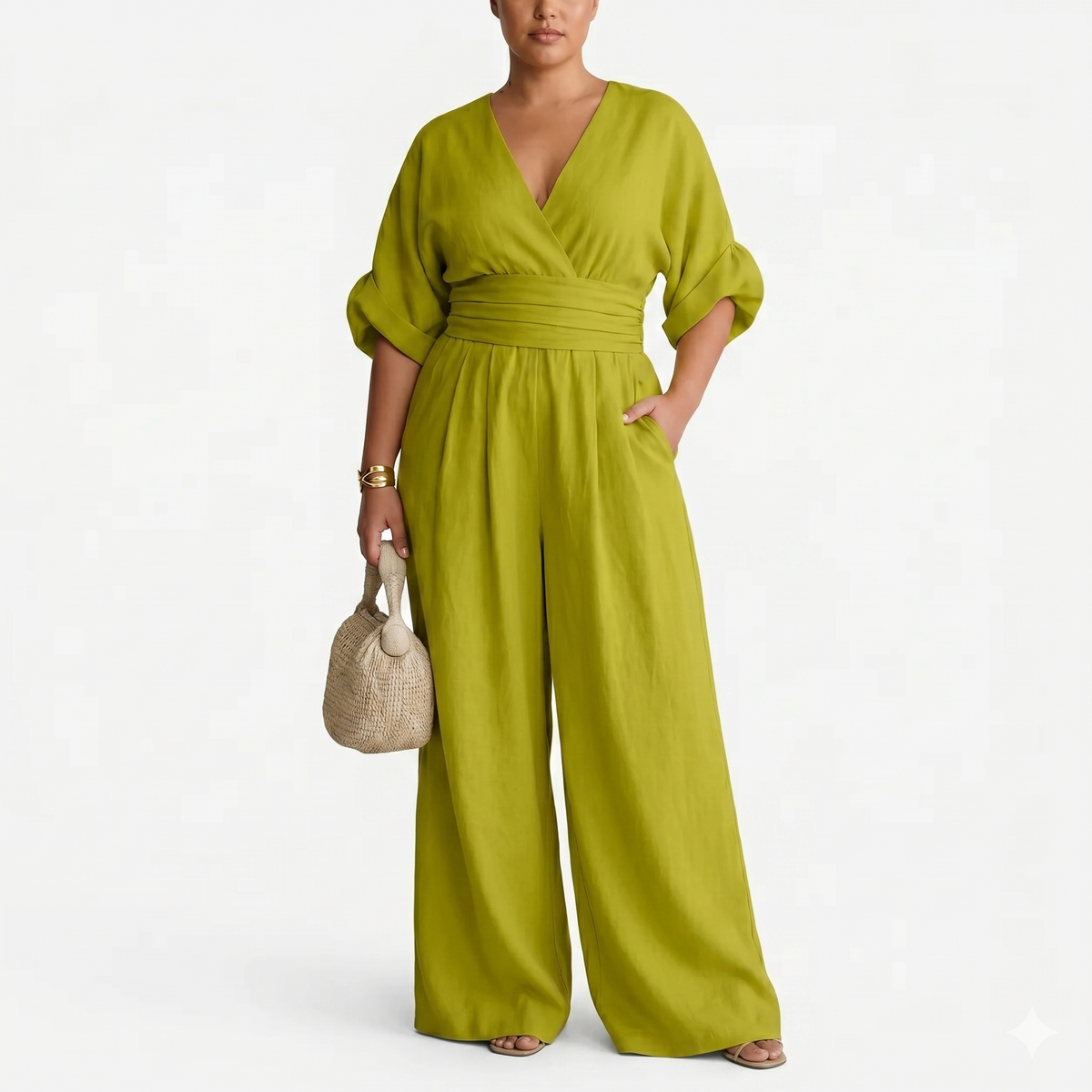 V-Neck Half Sleeve Wrap Wide Leg Jumpsuit 12