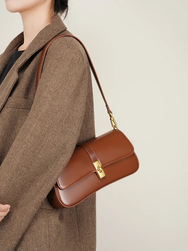 Genuine Leather Baguette Shoulder Bag