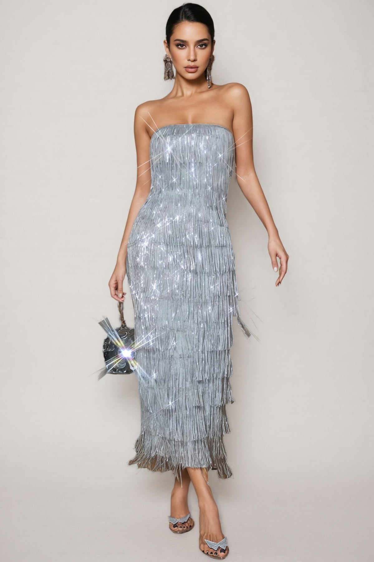 Sequin Strapless Fringe Mini Dress