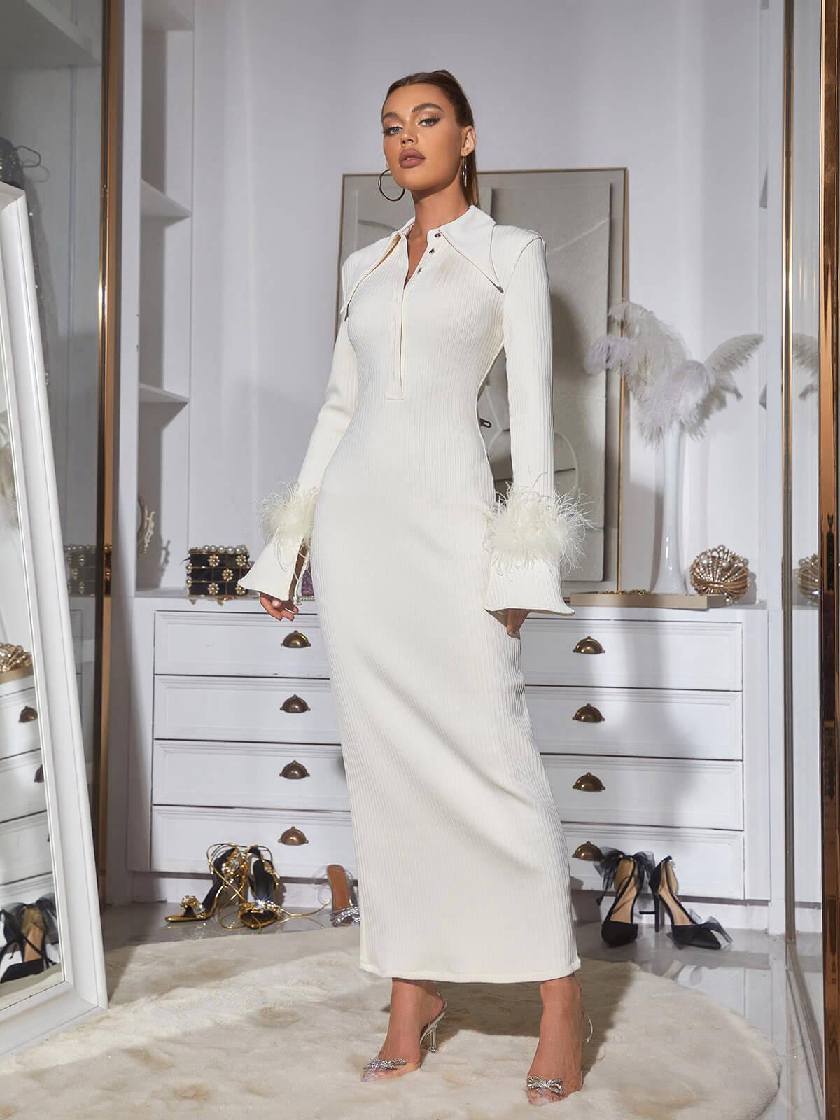 Ginger Long Sleeve Feather Bandage Dress - View 4