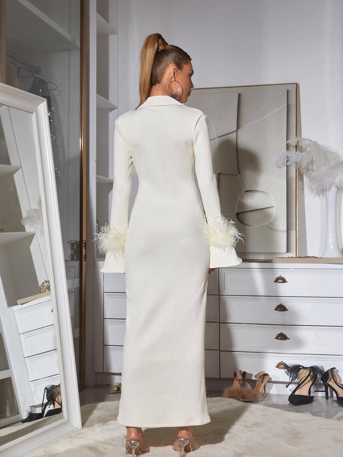 Ginger Long Sleeve Feather Bandage Dress