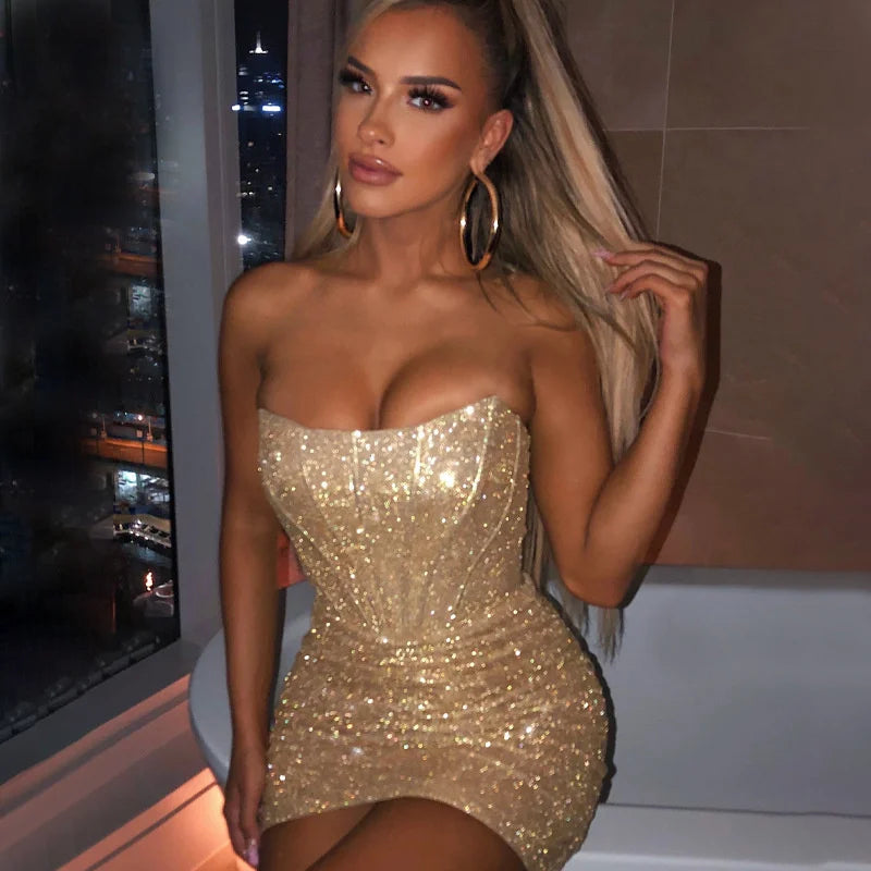 Glamorous Night Club Bodycon Glitter Christmas Party Dress - Fashionpara