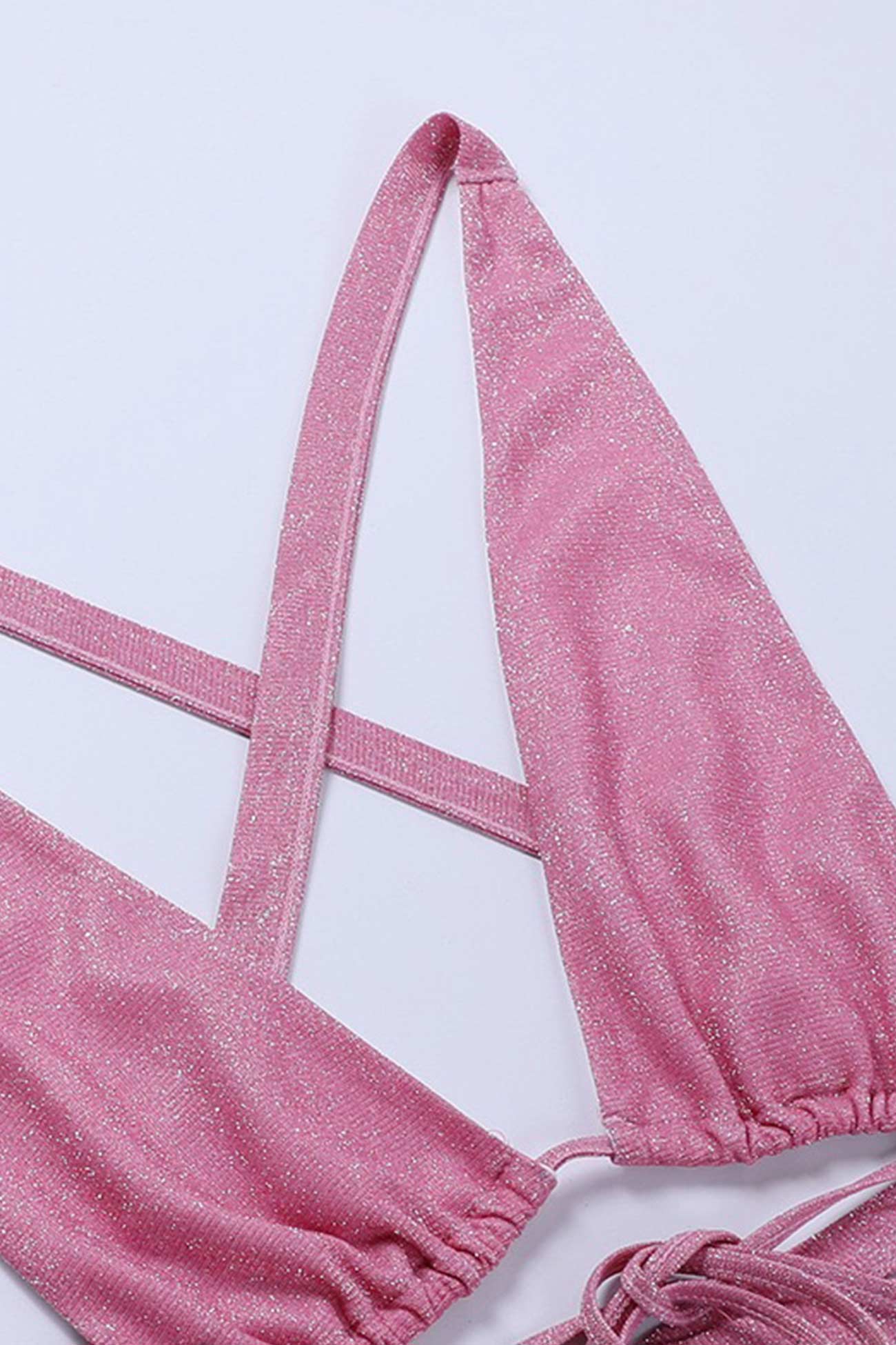 Glitter Crisscross Strappy Crop Top Ruched Skirt Suits