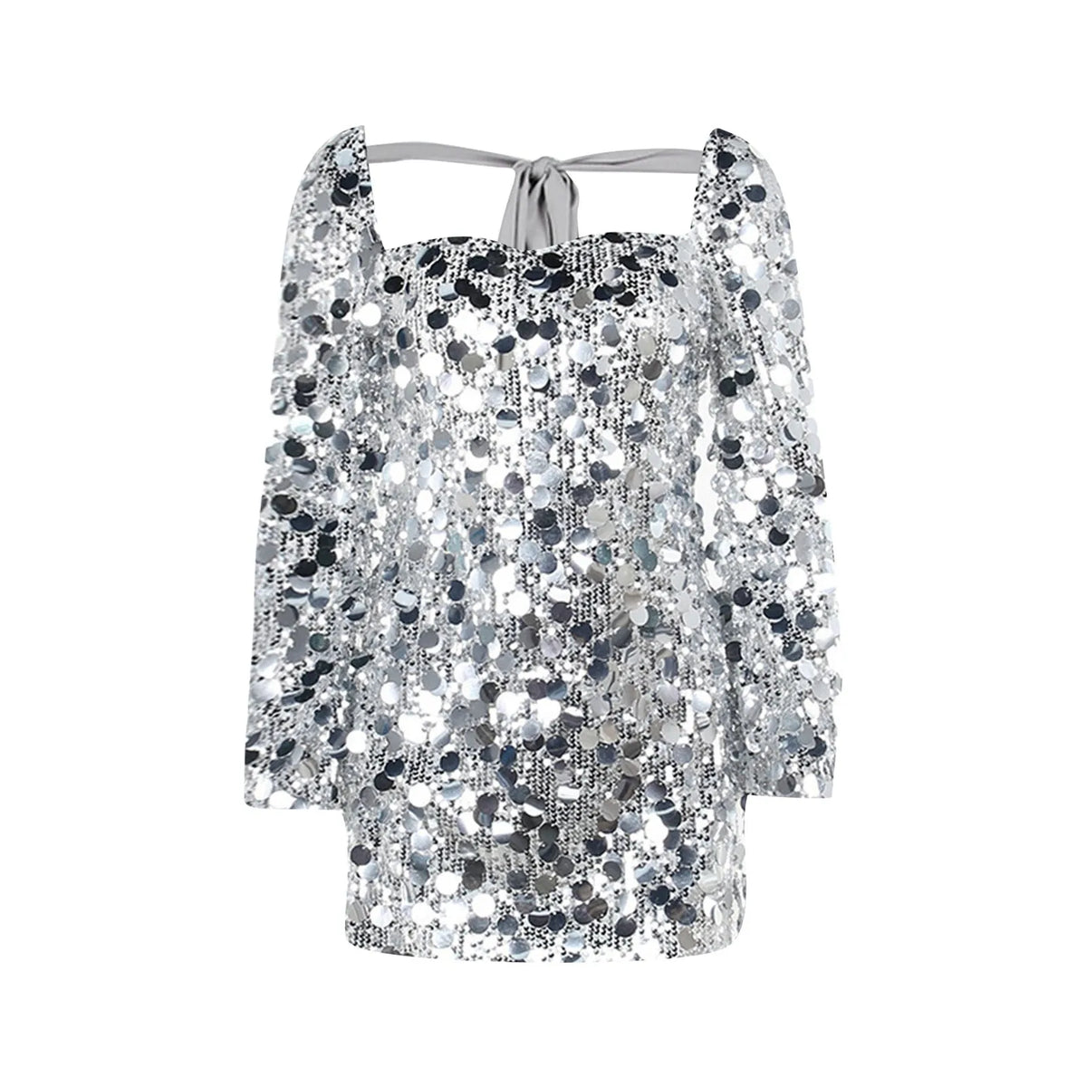 Paillette Sequin Square Neck Bell Sleeve Bodycon Mini Dress 4