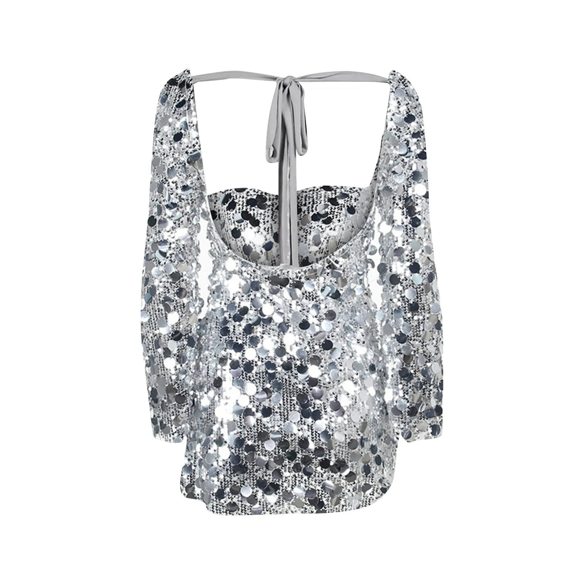 Paillette Sequin Square Neck Bell Sleeve Bodycon Mini Dress 5