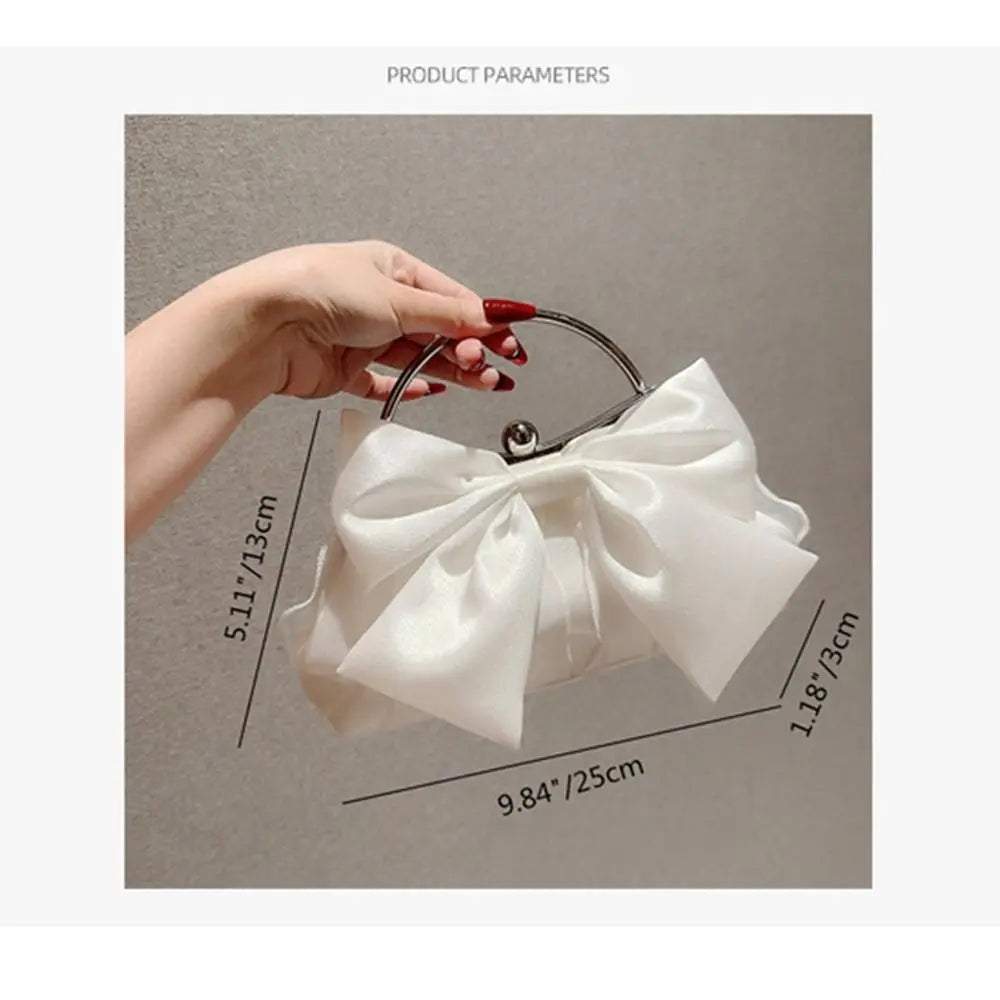 Gold Silk Bowknot Evening Bag Women Elegant Banquet Shoulder Handbag
