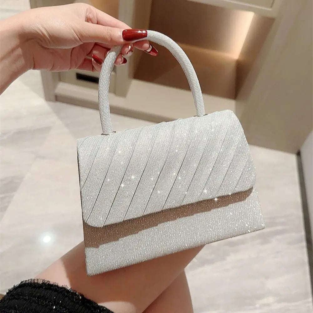 Bright Silk Evening Bag Elegant Banquet Shoulder Clutch