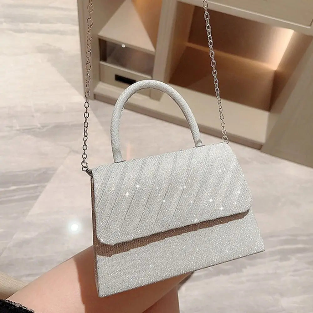 Bright Silk Evening Bag Elegant Banquet Shoulder Clutch