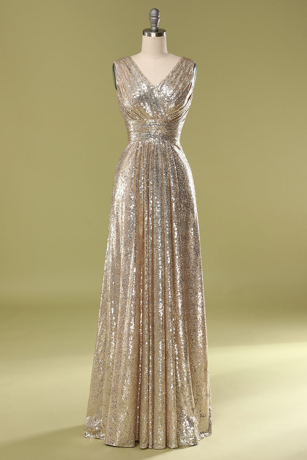 Gold V Neck Sequin Prom Bridesmaid - Fashionpara