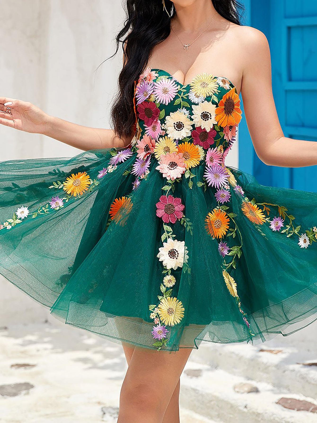 Strapless Champagne A Line Homecoming Dress With 3D Flowers - Fashionpara