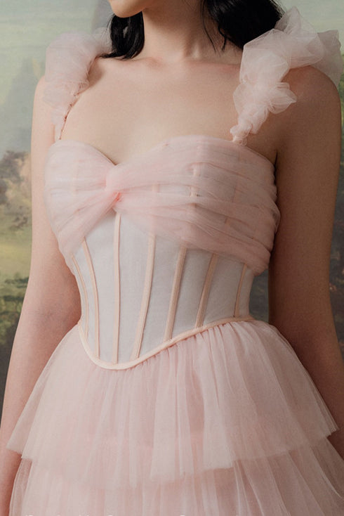 Ruffle-Strap Sweetheart Corset Tiered Tulle A-Line Gown 2