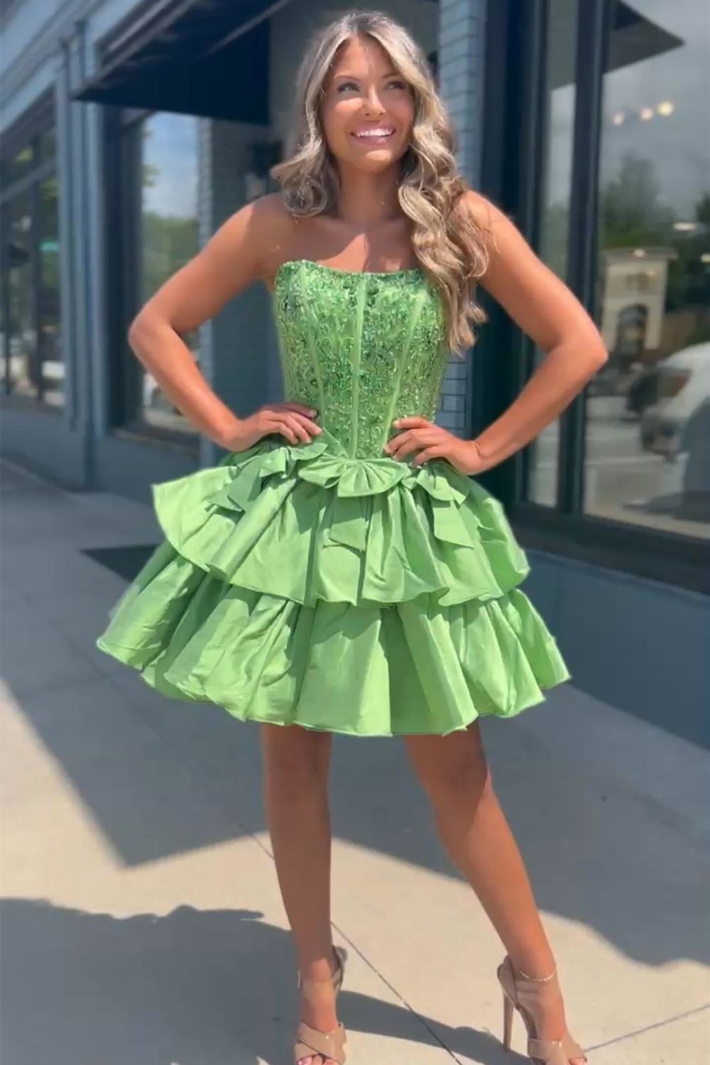 Gorgeous Hot Pink A-Line Strapless Short Satin Homecoming Dress With Beading