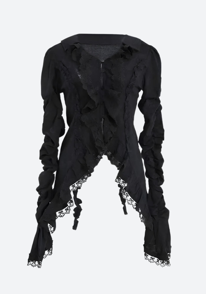 Goth Asymmetric Ruched Sleeve Blouse - Fashionpara