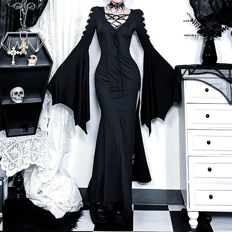 Empty Out Batwing Sleeve Full-Length Dress