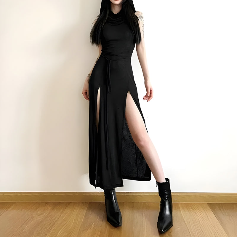 Jersey Hooded Sleeveless Double-Slit Maxi Dress 5