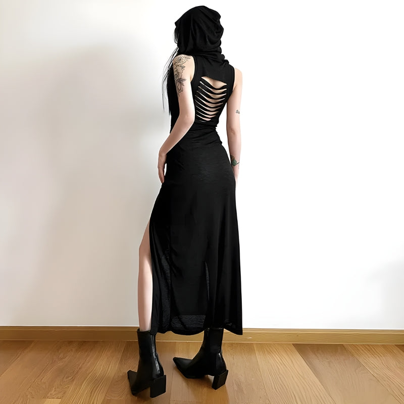 Jersey Hooded Sleeveless Double-Slit Maxi Dress 6