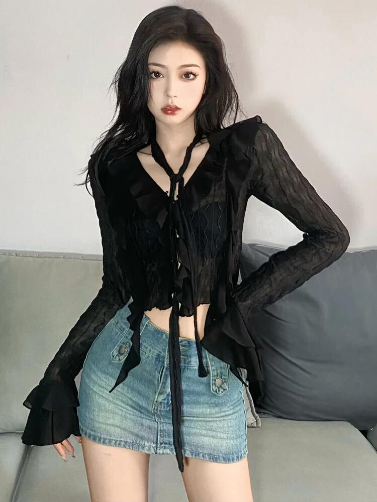 Goth Sheer Ruffled Blouse - Fashionpara