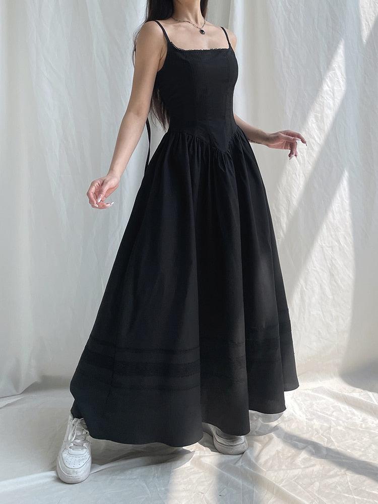 Square-Neck Strappy Drop-Waist A-Line Maxi Dress