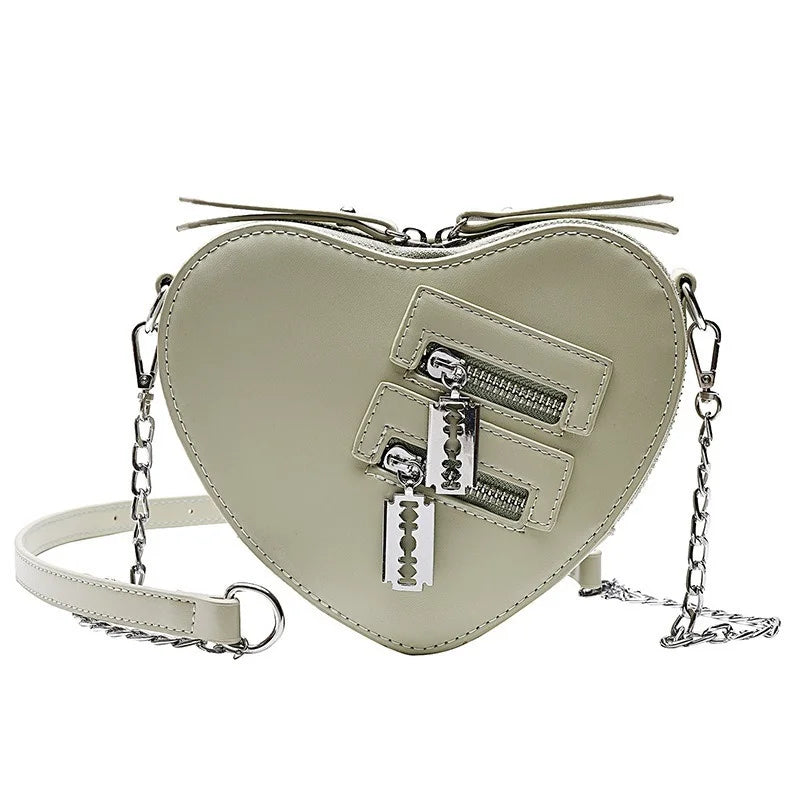 Gothic Heart Blade Zipper Chain Casual Summer Shoulder Handbag Crossbody Bag Green Halloween