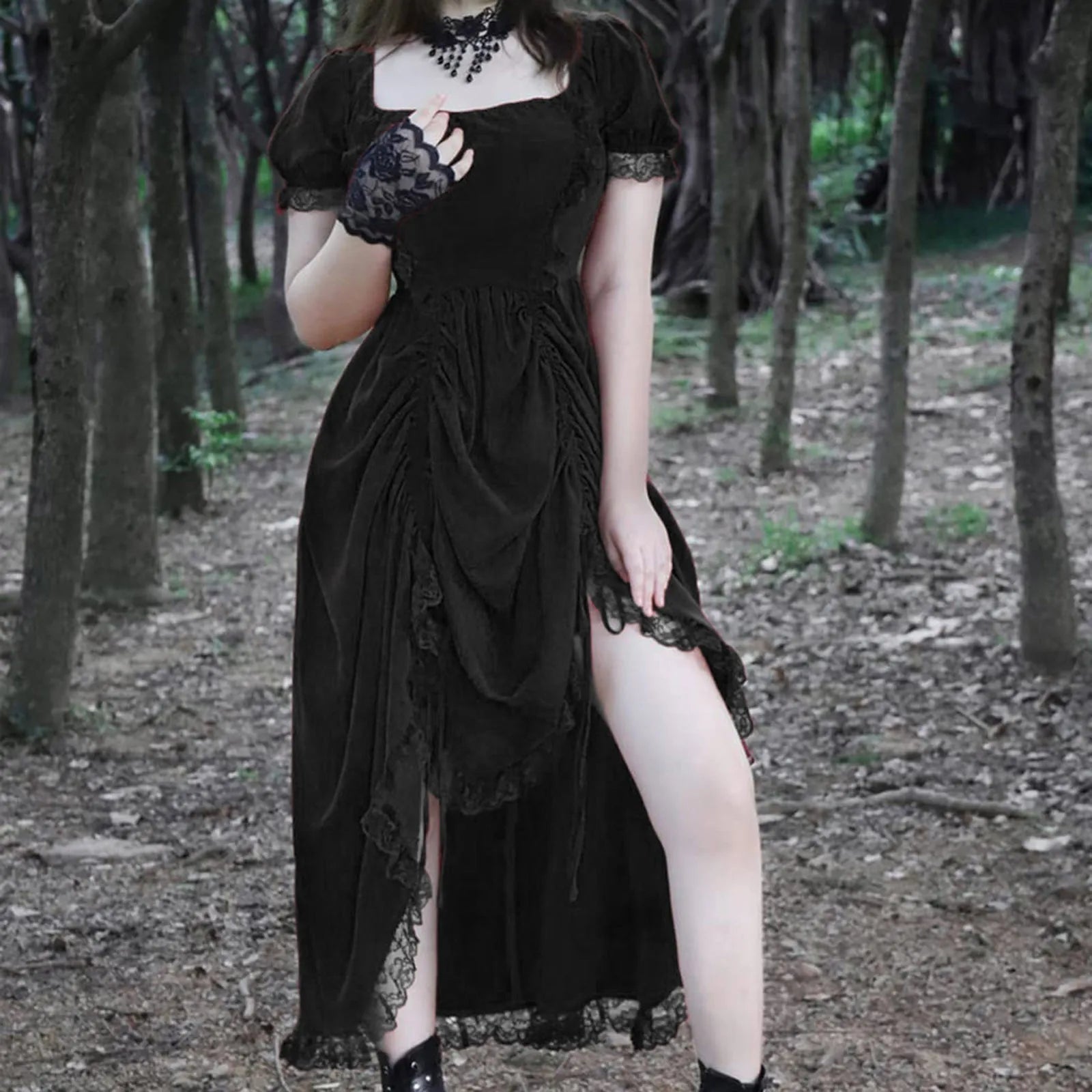 Ancient Lace Stitching Vintage Midi Dress