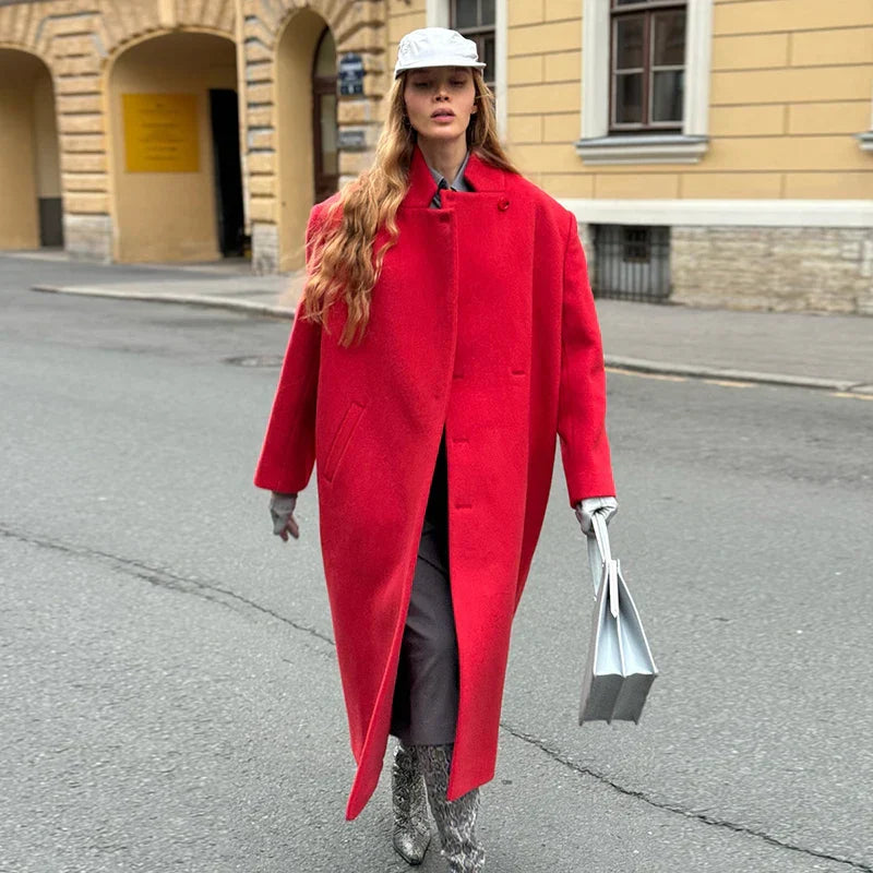 Gray Casual Wool Notched Button Up Overcoat