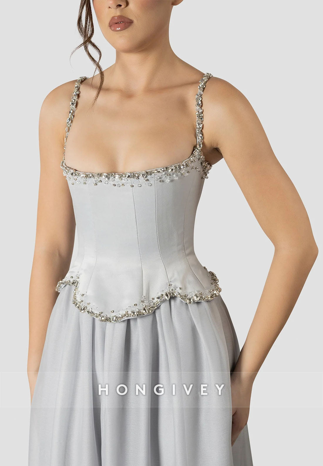 A-line Sweep Train Square Sleeveless Pleated Crisscross Back Evening Gown