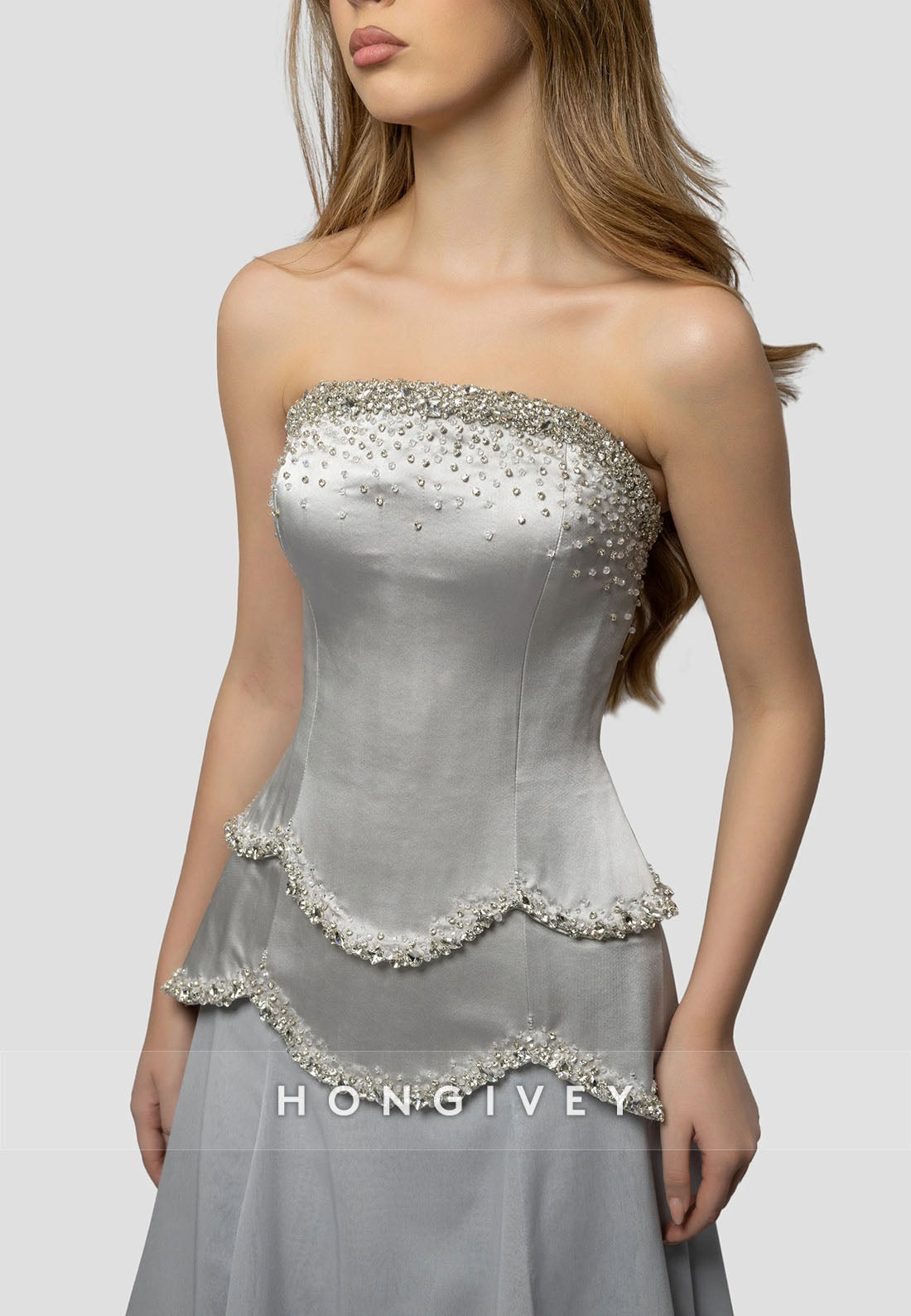 Court Train Off the Shoulder Strapless A-line Trim Pleated Crisscross Back Evening Gown