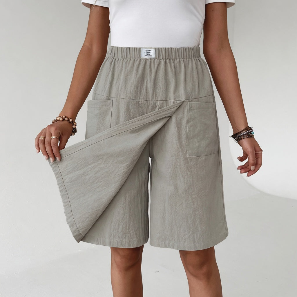 Elastic High Waist Wide Leg Bermuda Shorts