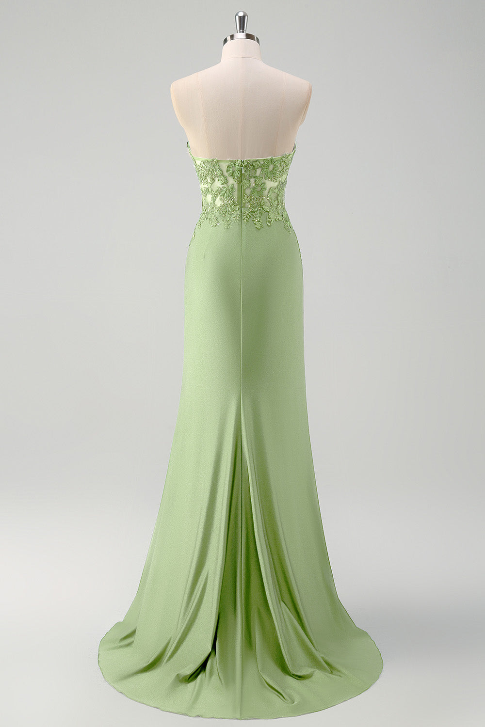 Sparkly Green Mermaid Strapless Corset Long Prom Dress with Slit