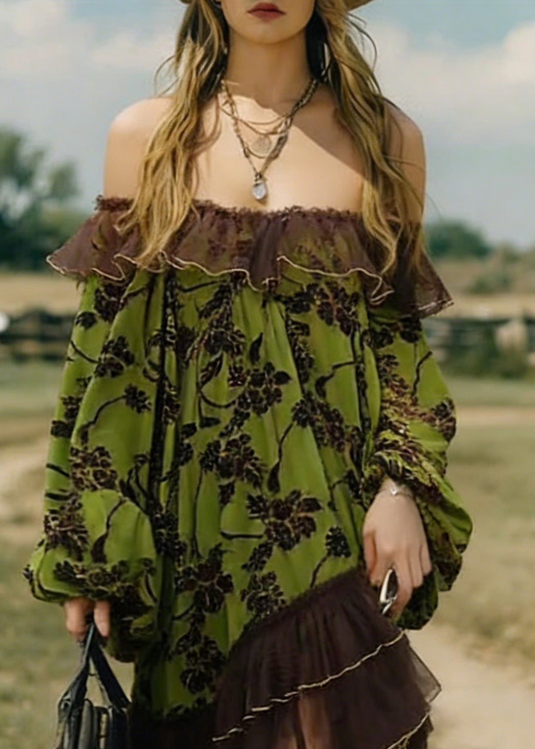 Off Shoulder Floral Print Velvet Tulle Trim Mini Dress - View 2